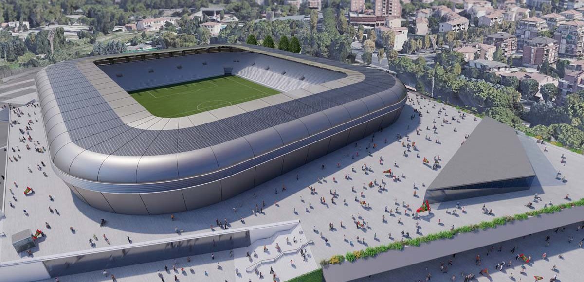 Il render del progetto del nuovo stadio a Terni